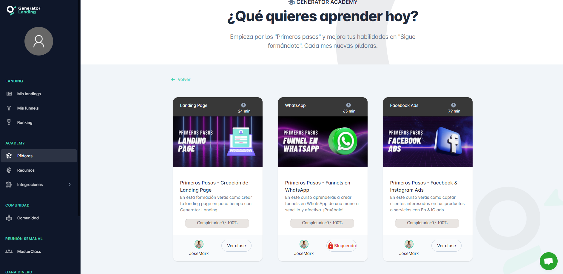 screenshot of Generator Landing